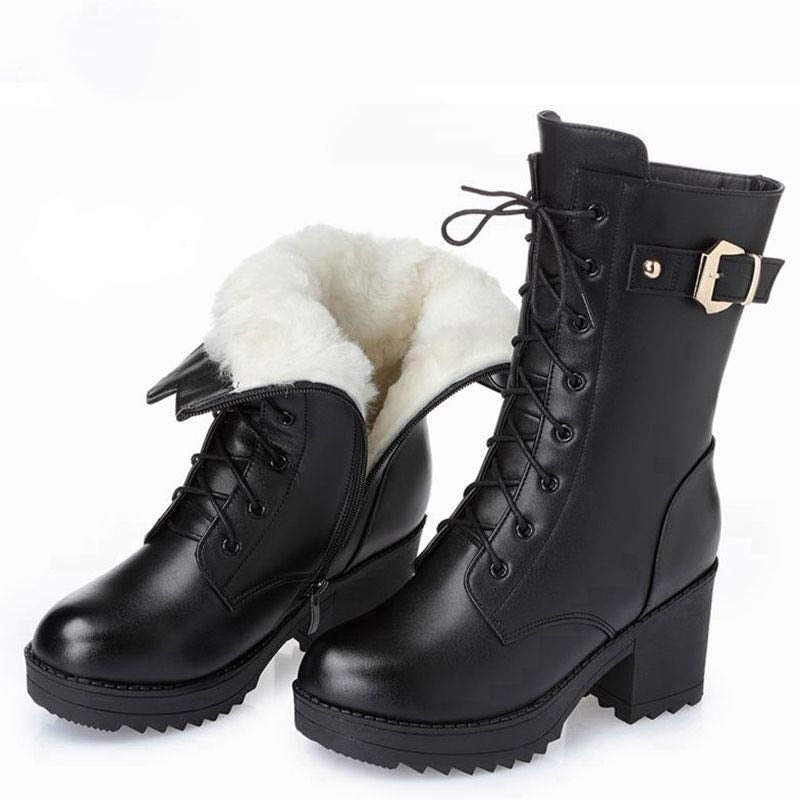 Bota Couro Feminina Inverno de Lã